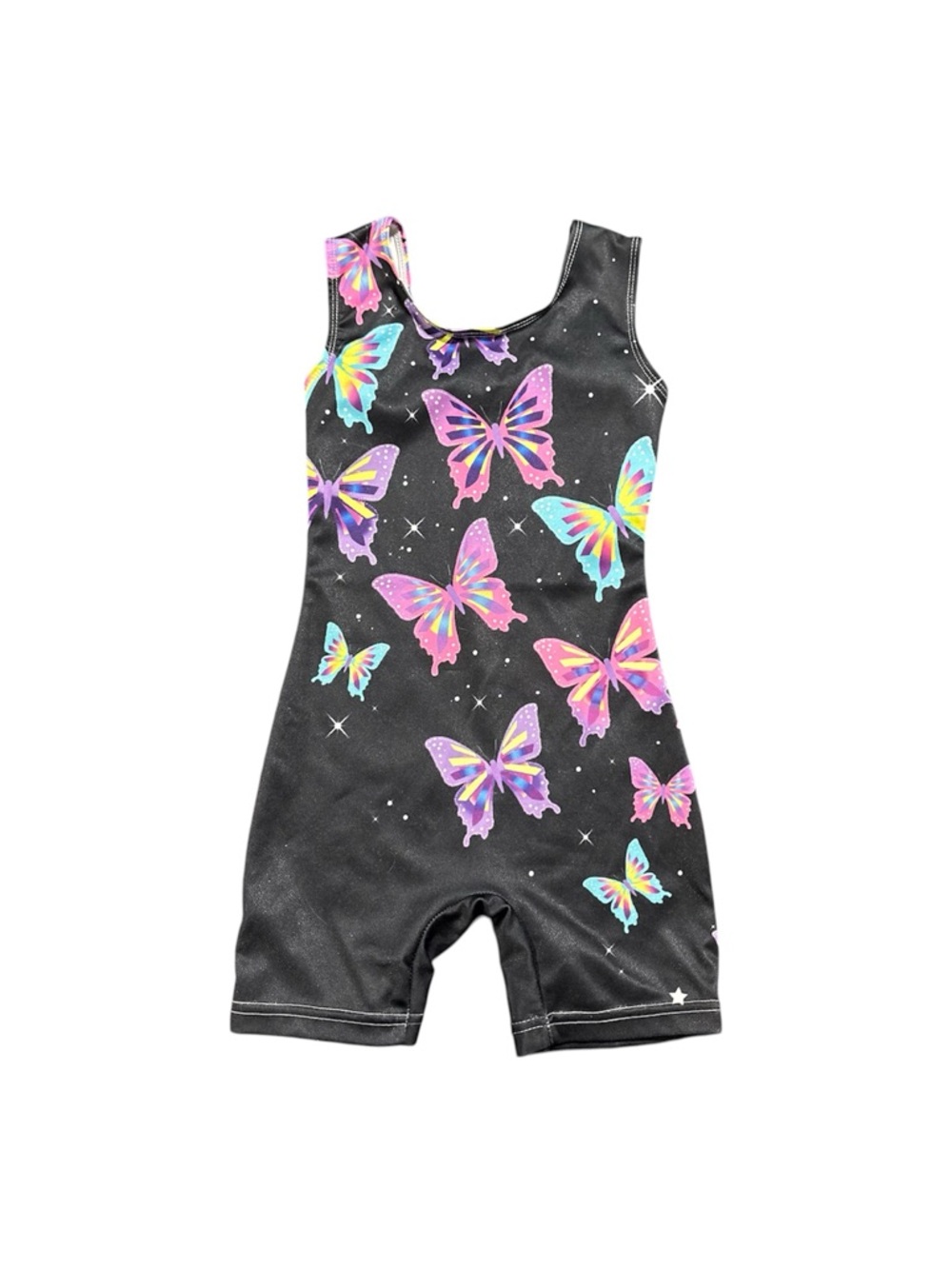 Girls Butterfly Gymnastics Biketard Leotard Black Colorful No Tag